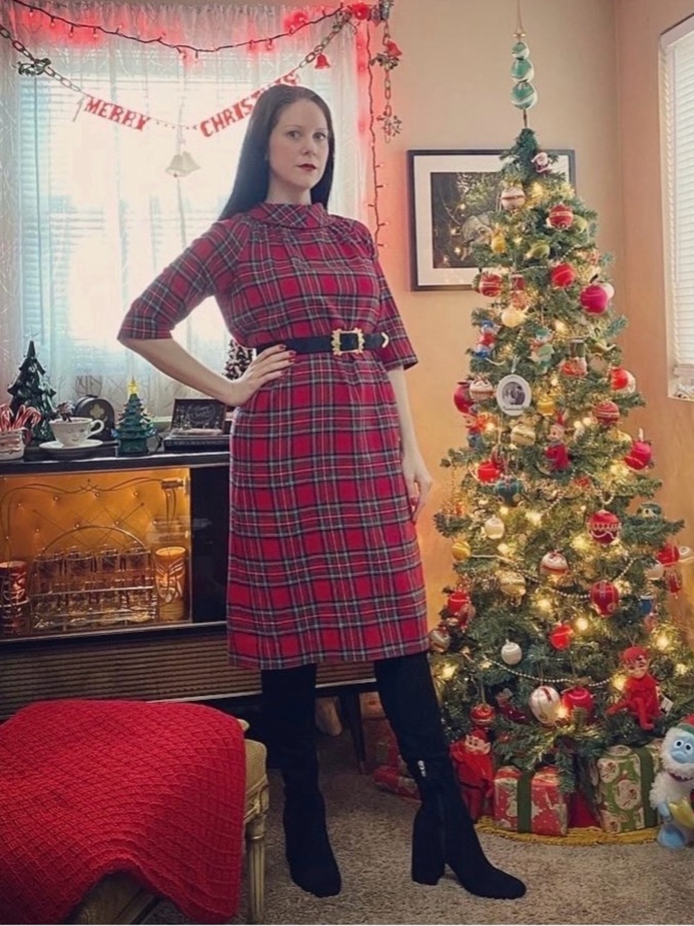 Handmade 60’s Vintage Christmas Plaid Print Dress